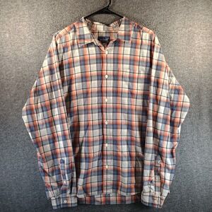 Patagonia Shirt Mens Large Long Sleeve Organic Cotton Blue Orange Plaid Outdoors